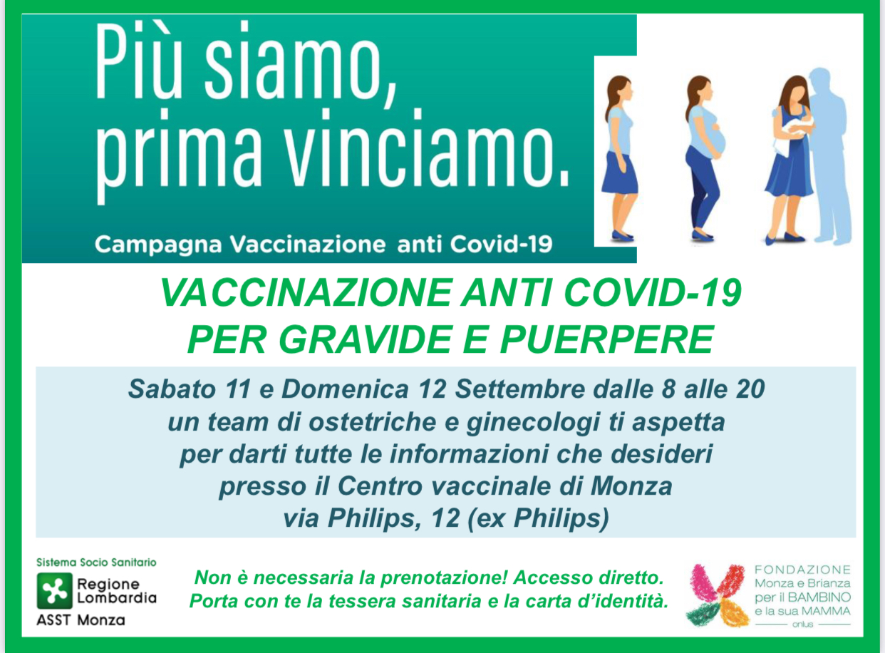11 e 12 settembre: campagna vaccinazione anti Covid-19 per gravide e puerpere