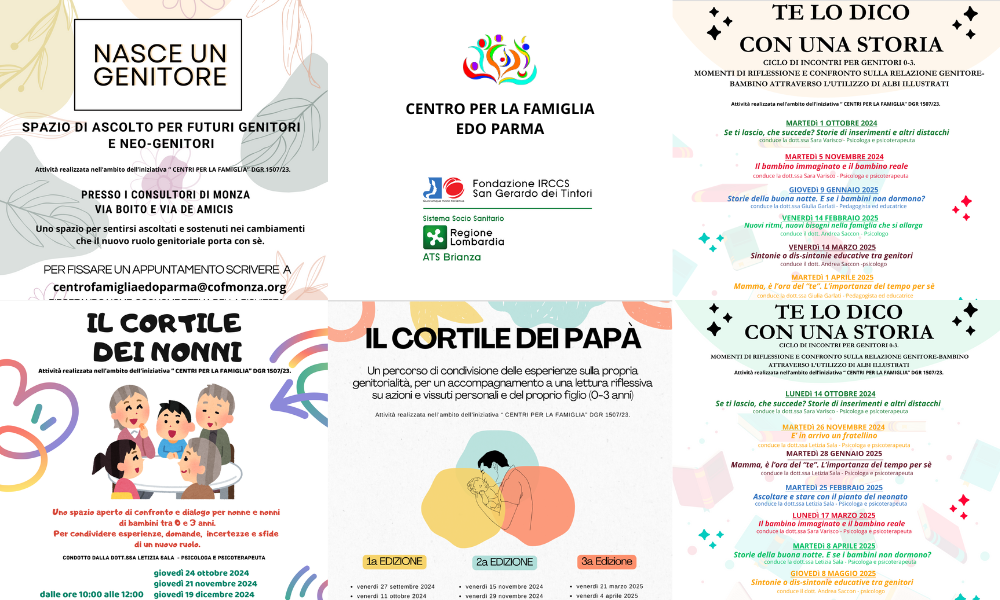 Il Centro per la Famiglia Edo Parma e i Consultori dell'IRCCS San Gerardo propongono incontri dedicati a futuri genitori, neo-genitori e nonni